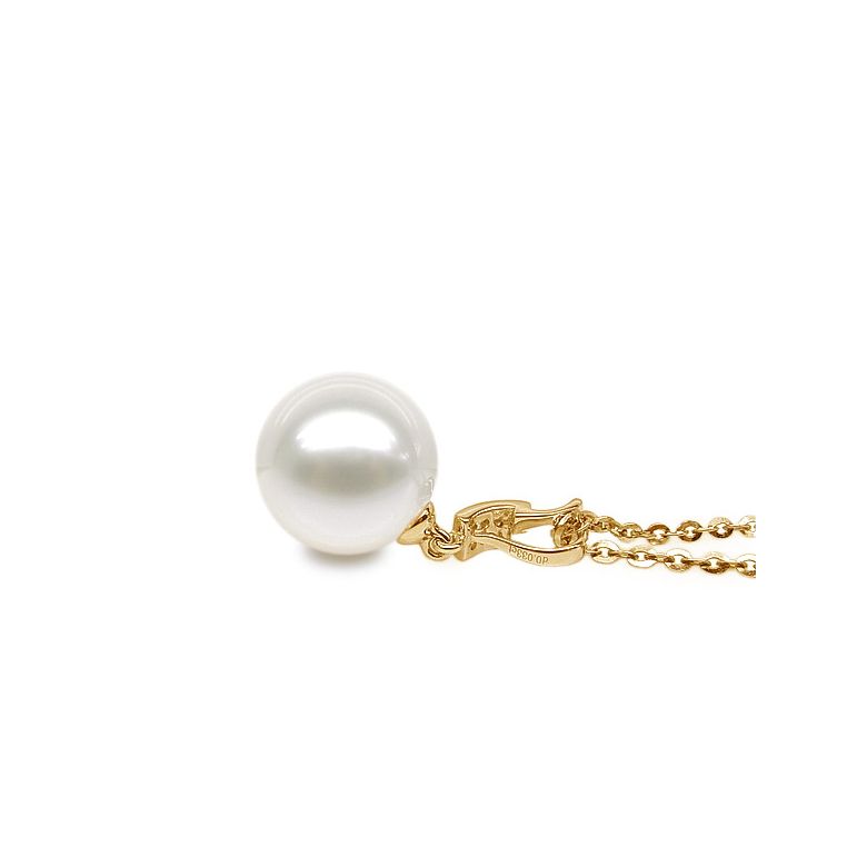 Pendentif bélière pavée 8 diamants - Or jaune, perle culture blanche - 4