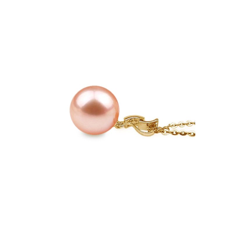 Pendentif bélière pavée 8 diamants - Or jaune, perle culture blanche - 7