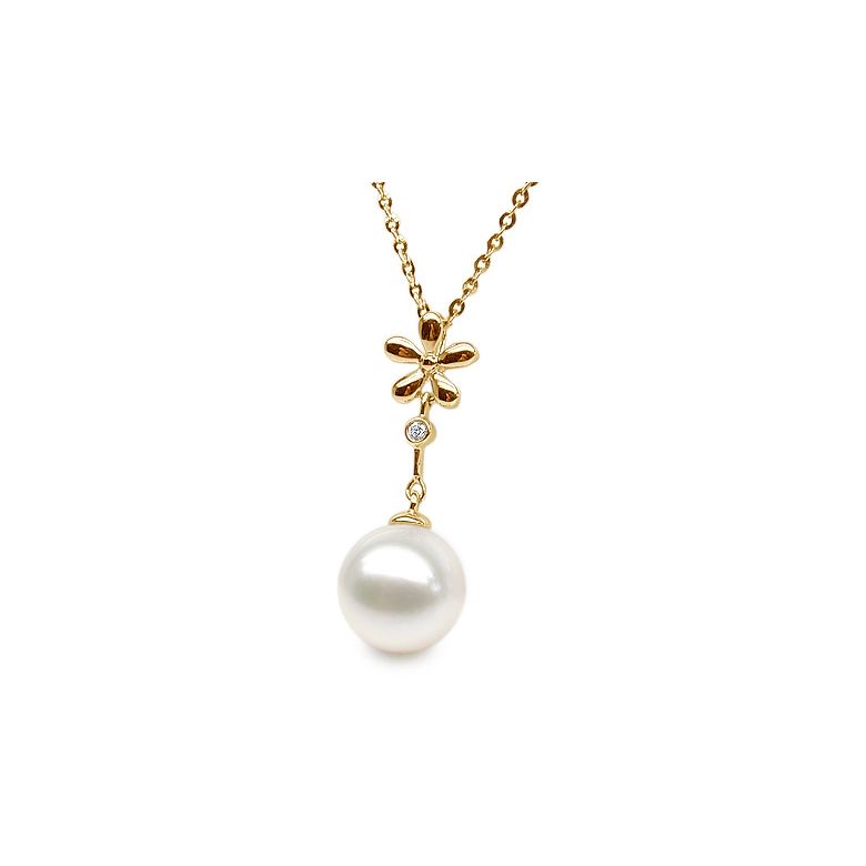 Pendentif fleur -  Or jaune - Perle de culture blanche - 2