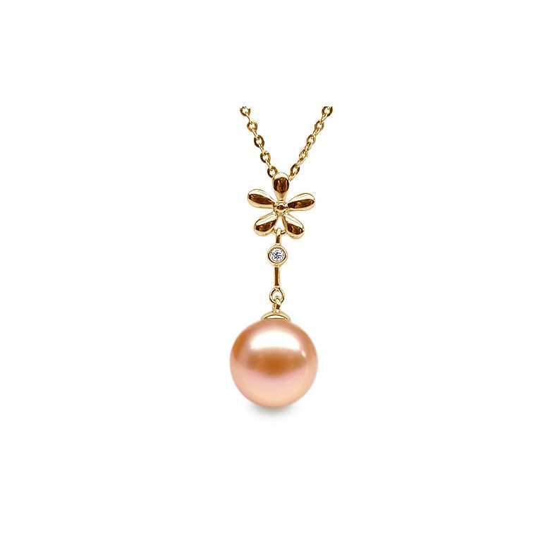 Pendentif fleur -  Or jaune - Perle de culture blanche - 4