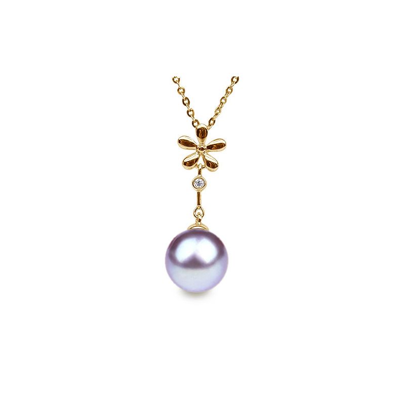 Pendentif fleur -  Or jaune - Perle de culture blanche - 6
