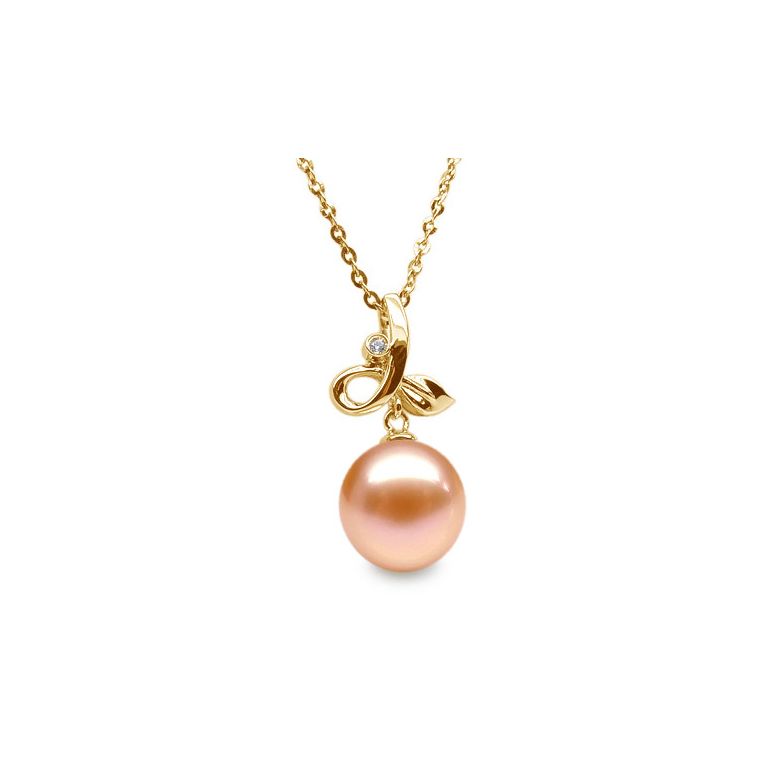 Pendentif brindille perle de culture - Or jaune, diamant serti clos - 3