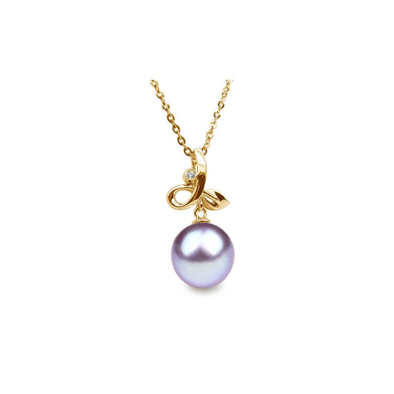 Pendentif brindille perle de culture - Or jaune, diamant serti clos - 5