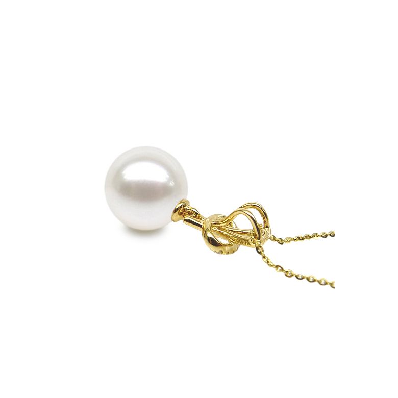 Pendentif auréole or jaune, diamants sertis - Perle d'eau douce - 3