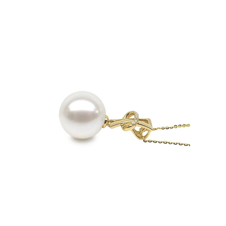 Pendentif auréole or jaune, diamants sertis - Perle d'eau douce - 5