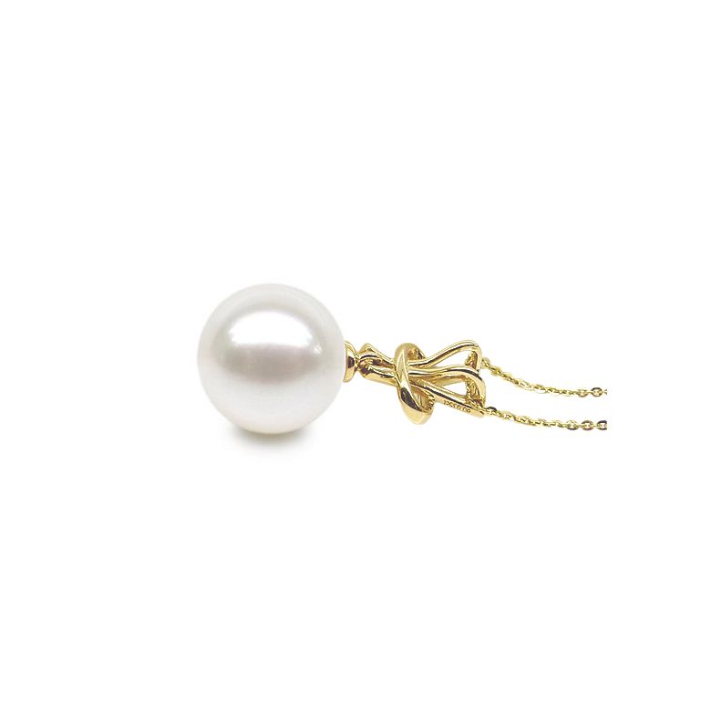 Pendentif auréole or jaune, diamants sertis - Perle d'eau douce - 4