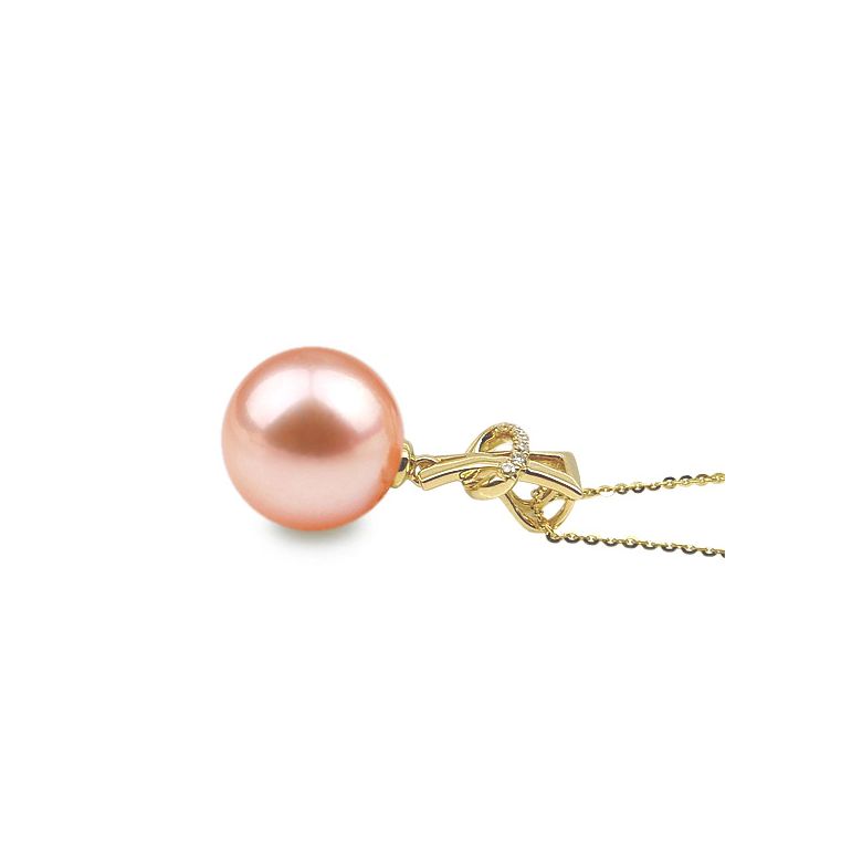 Pendentif auréole or jaune, diamants sertis - Perle d'eau douce - 7