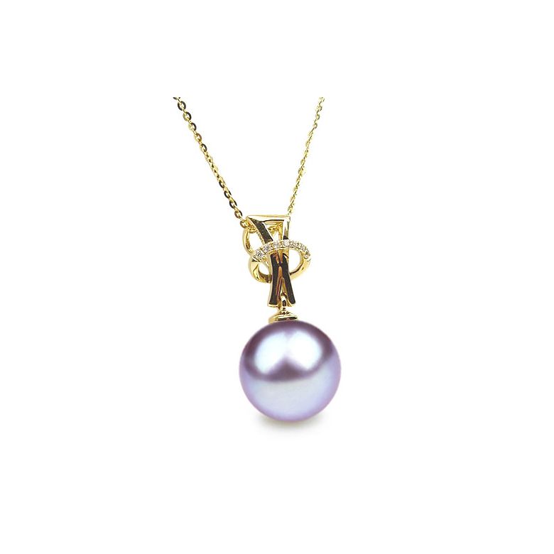 Pendentif auréole or jaune, diamants sertis - Perle d'eau douce - 8