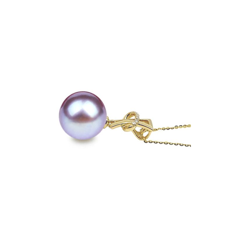 Pendentif auréole or jaune, diamants sertis - Perle d'eau douce - 9