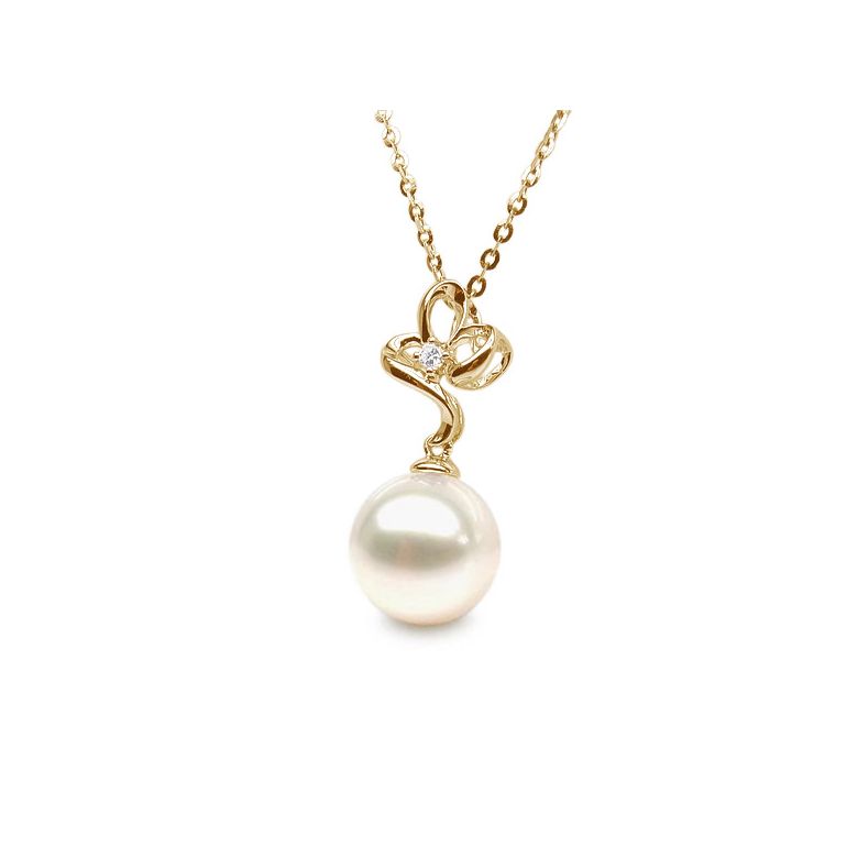 Pendentif fleur 3 pétales or jaune - Coeur diamant et perle blanche - 3