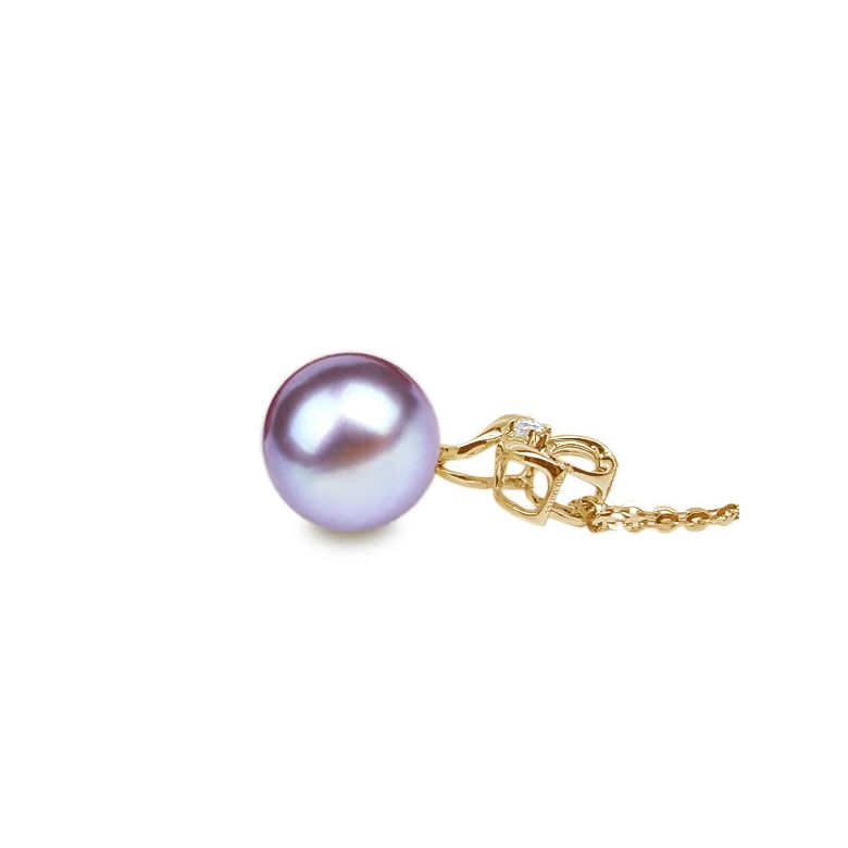 Pendentif fleur 3 pétales or jaune - Coeur diamant et perle blanche - 7