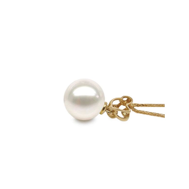 Pendentif petite pousse de printemps - Perle, or jaune et diamants - 3