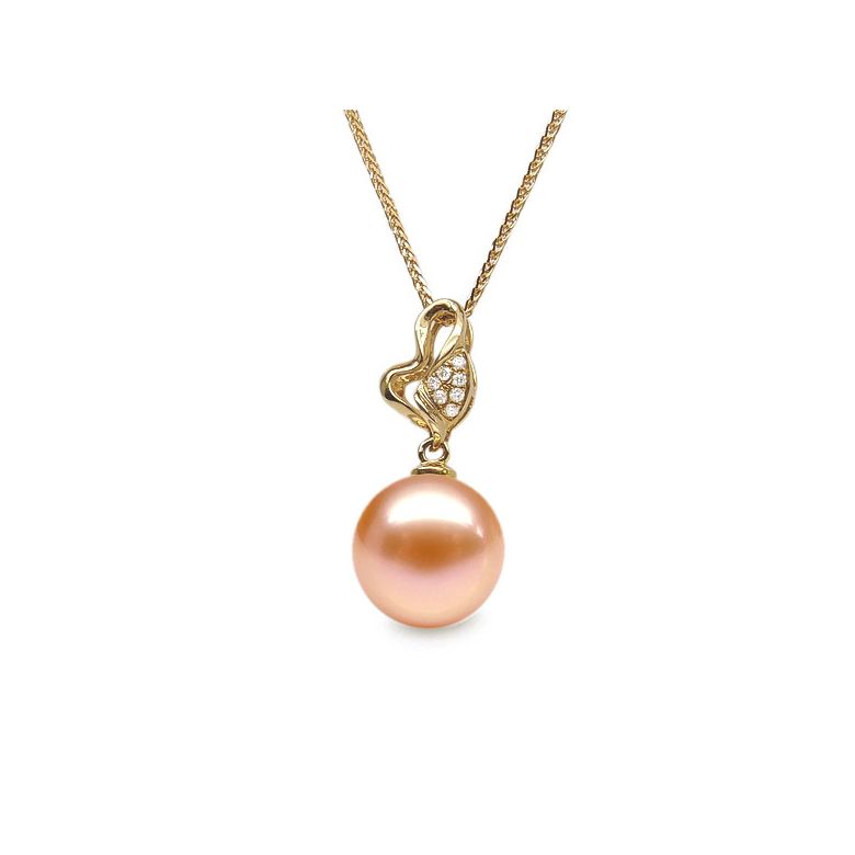 Pendentif petite pousse de printemps - Perle, or jaune et diamants - 5