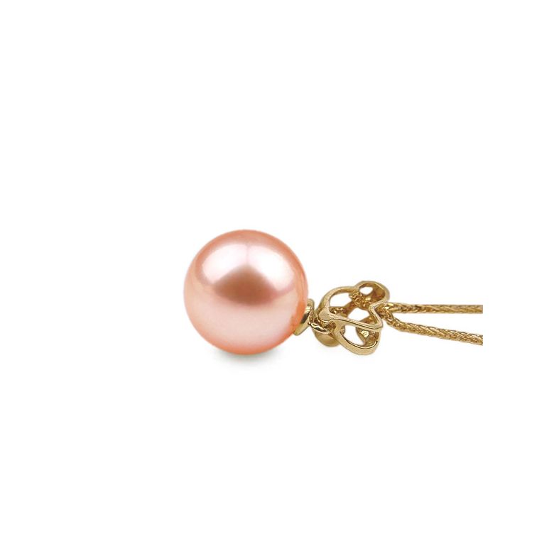 Pendentif petite pousse de printemps - Perle, or jaune et diamants - 6