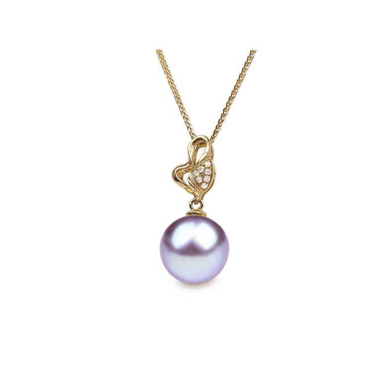 Pendentif petite pousse de printemps - Perle, or jaune et diamants - 7