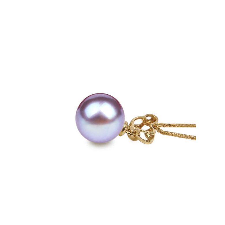 Pendentif petite pousse de printemps - Perle, or jaune et diamants - 8