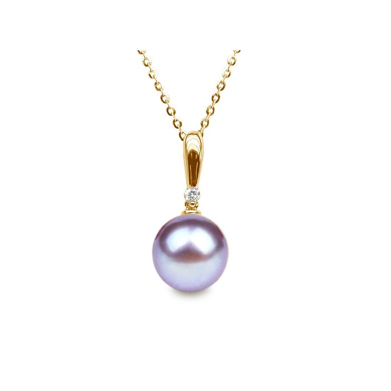 Pendentif Hainan or jaune et perle - En forme de tige - Diamant - 9