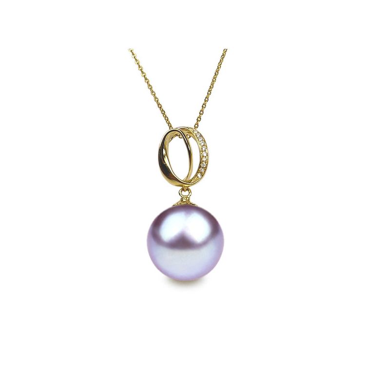 Pendentif O - Bandelette or jaune enlacée - Perle culture, diamants - 5