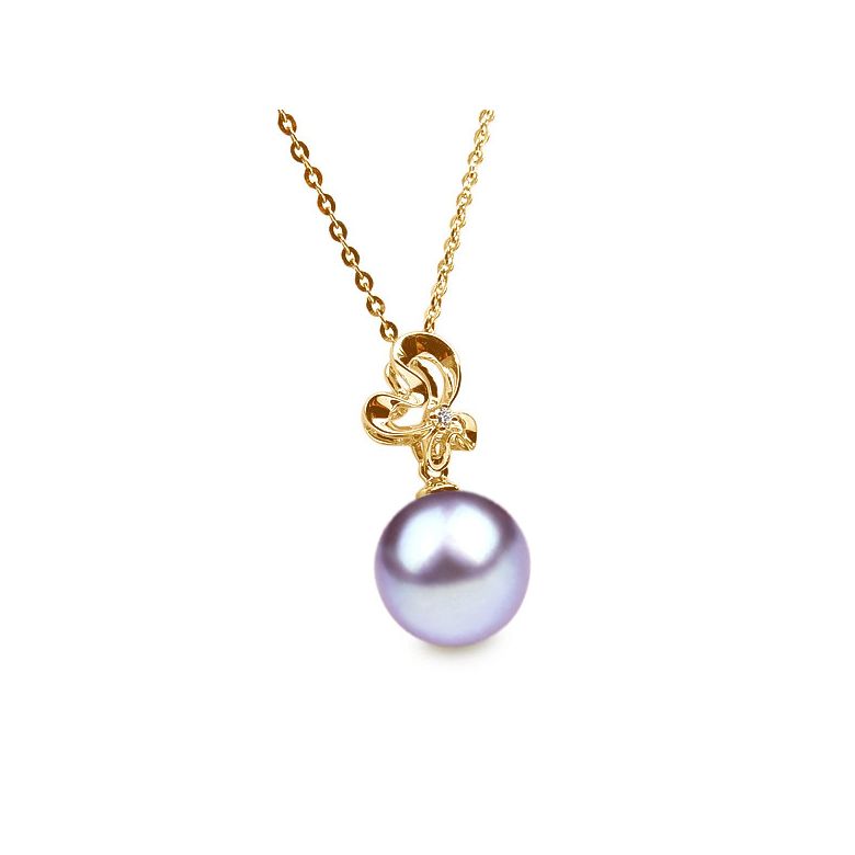 Pendentif fleur sauvage or jaune - Perle d'eau douce et diamant - 6