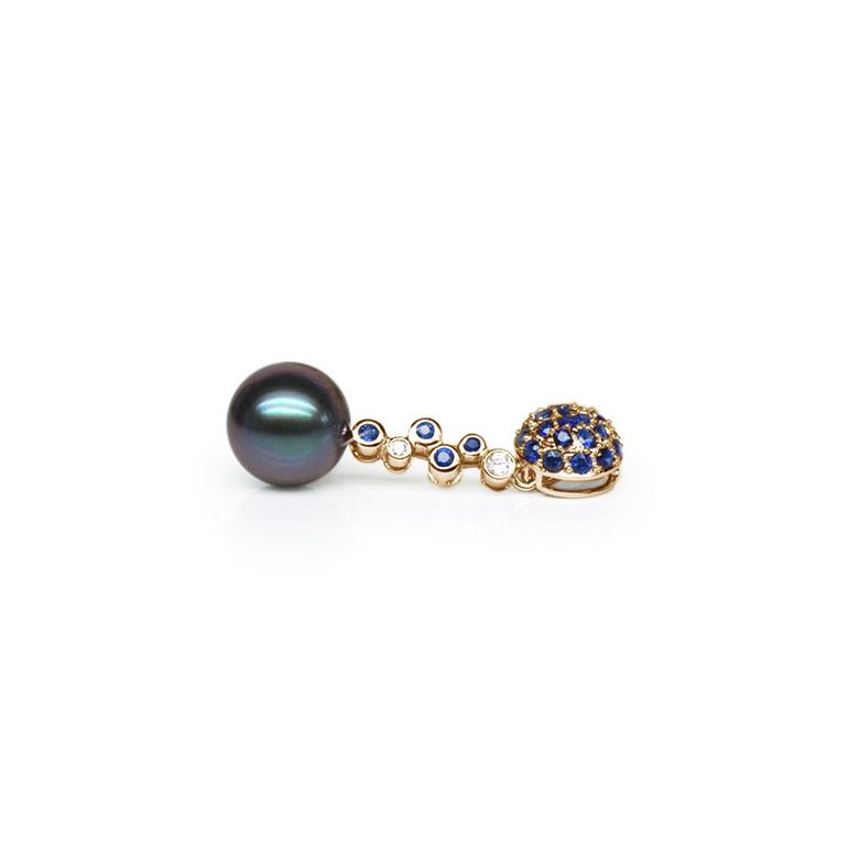 Pendentif boule de saphirs - Diamants - Perle de Tahiti, or jaune - 1