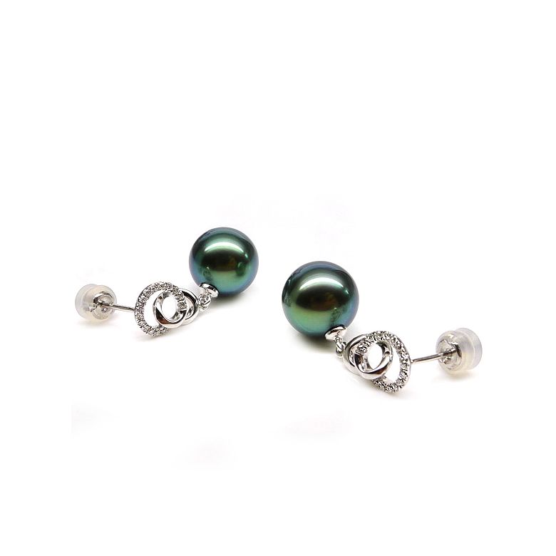 Boucles d'oreilles montures entournées - Perles Tahiti, or blanc  - 3
