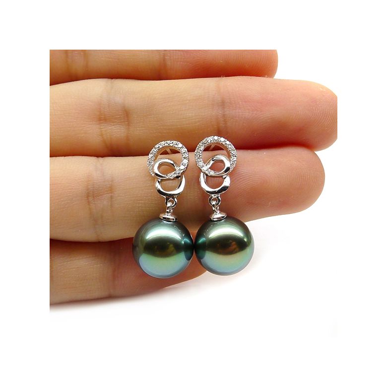 Boucles d'oreilles montures entournées - Perles Tahiti, or blanc  - 2