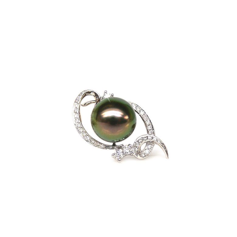 Pendentif Joaillerie Perle Tahiti. Or blanc, Diamant - 1