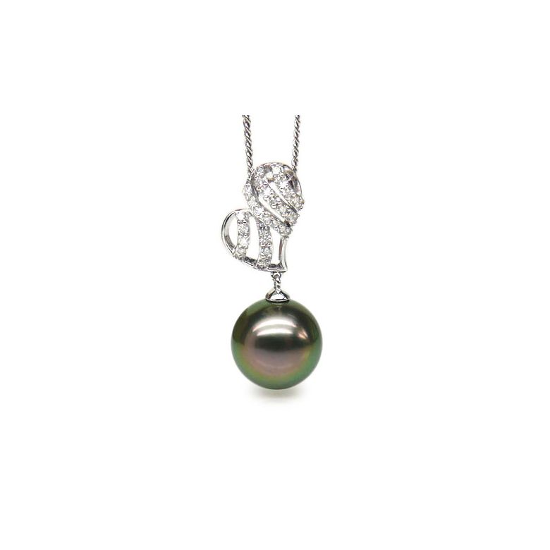 Pendentif stylisé - Coeur - Perle de Tahiti - Or blanc, diamants - 1