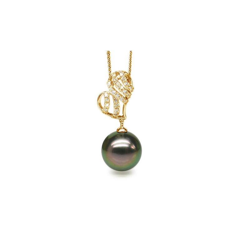 Pendentif stylisé - Coeur - Perle de Tahiti - Or jaune, diamants - 1