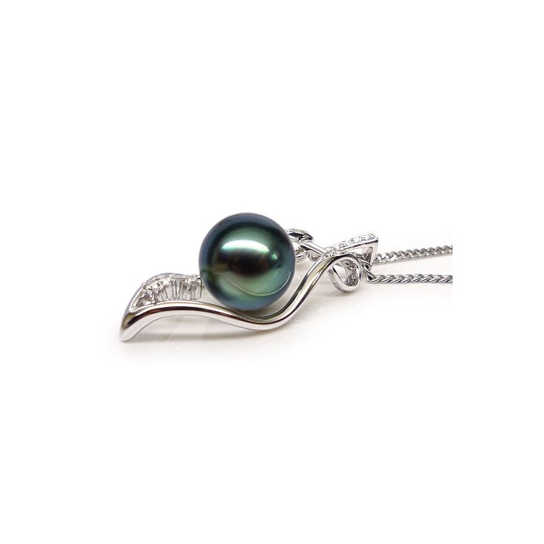 Pendentif protection - Bouclier - Perle de Tahiti - Or blanc, diamants - 5