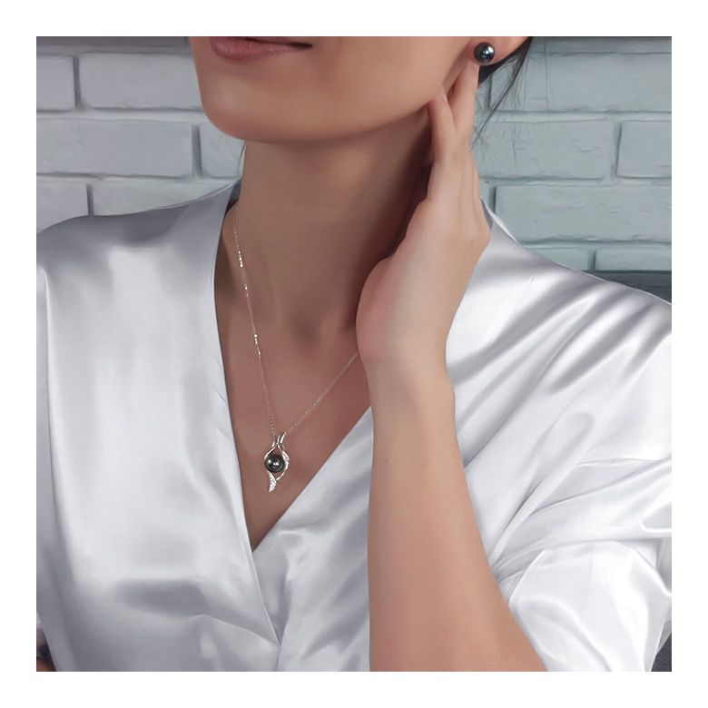 Pendentif barrettes incurvées or blanc - Perle de Tahiti, diamants - 8