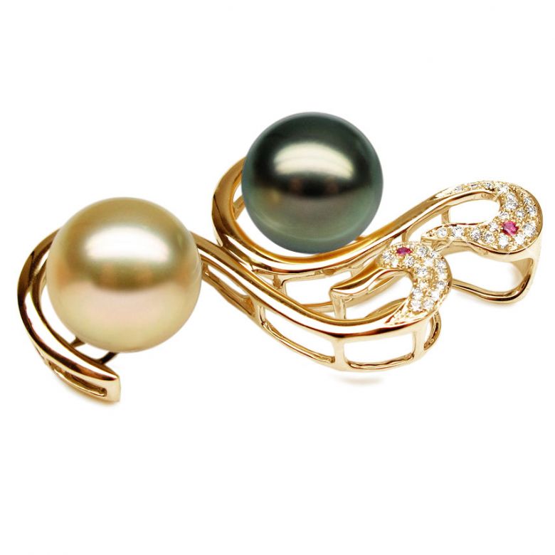 Pendentif Cygnes Perles des Mers du Sud, Or Jaune - 7