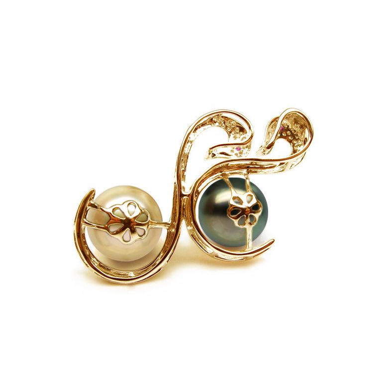 Pendentif Cygnes Perles des Mers du Sud, Or Jaune - 5