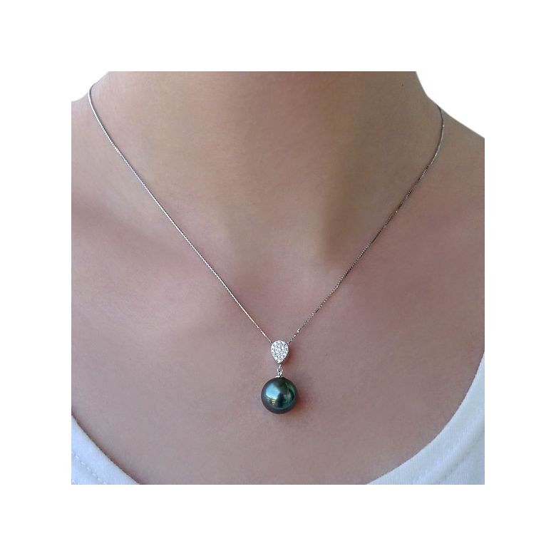 Collier pendentif or blanc et perle de Tahiti - Pendant nacré - 3