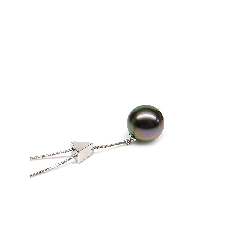 Collier pendentif or blanc, perle Tahiti - Pendant triangle nacré - 4