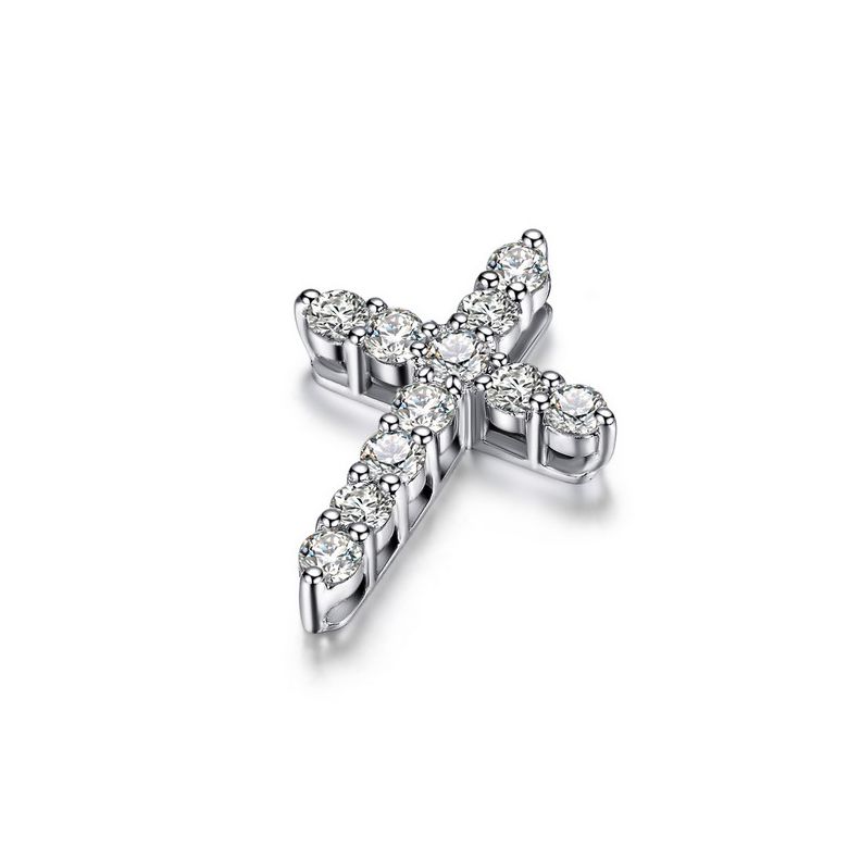 Pendentif religieux forme croix Or blanc, Diamants - 6