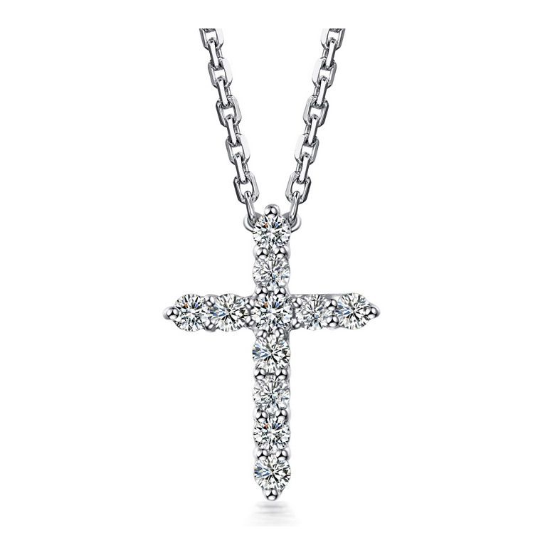 Pendentif religieux forme croix Or blanc, Diamants - 1