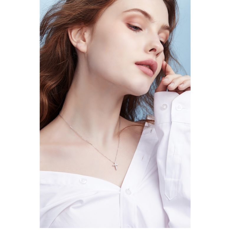 Pendentif religieux forme croix Or blanc, Diamants - 4