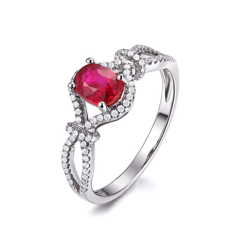 Bague rubis 1 carat or blanc. Diamants sertis | Secret Garden - 1
