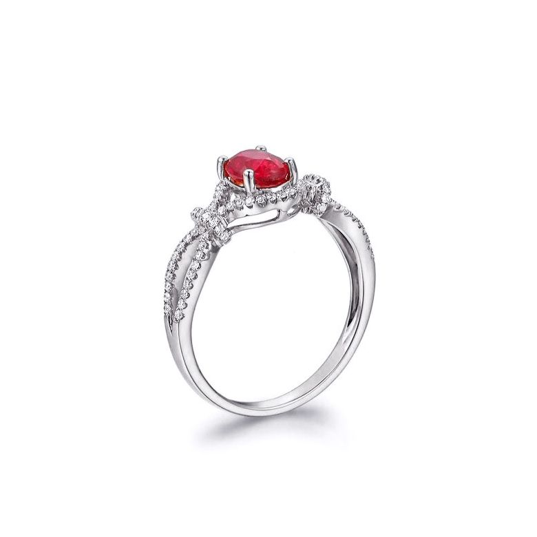 Bague rubis 1 carat or blanc. Diamants sertis | Secret Garden - 3