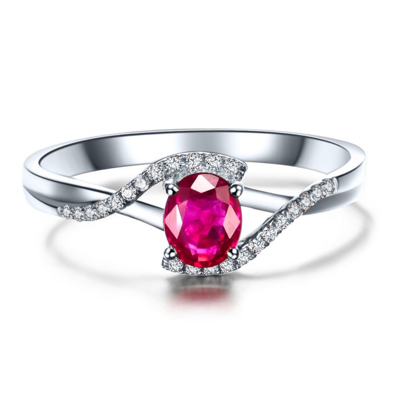 Bague rubis diamants en or blanc - Entre les doigts - 3