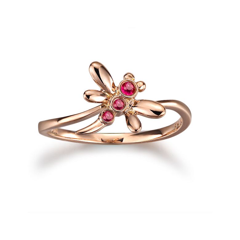 Bague libellule en or rose et rubis - 2