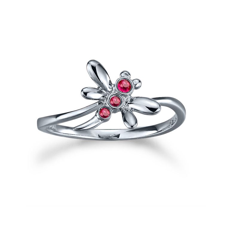 Bague libellule en or blanc et rubis - 3