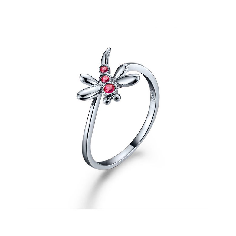 Bague libellule en or blanc et rubis - 1