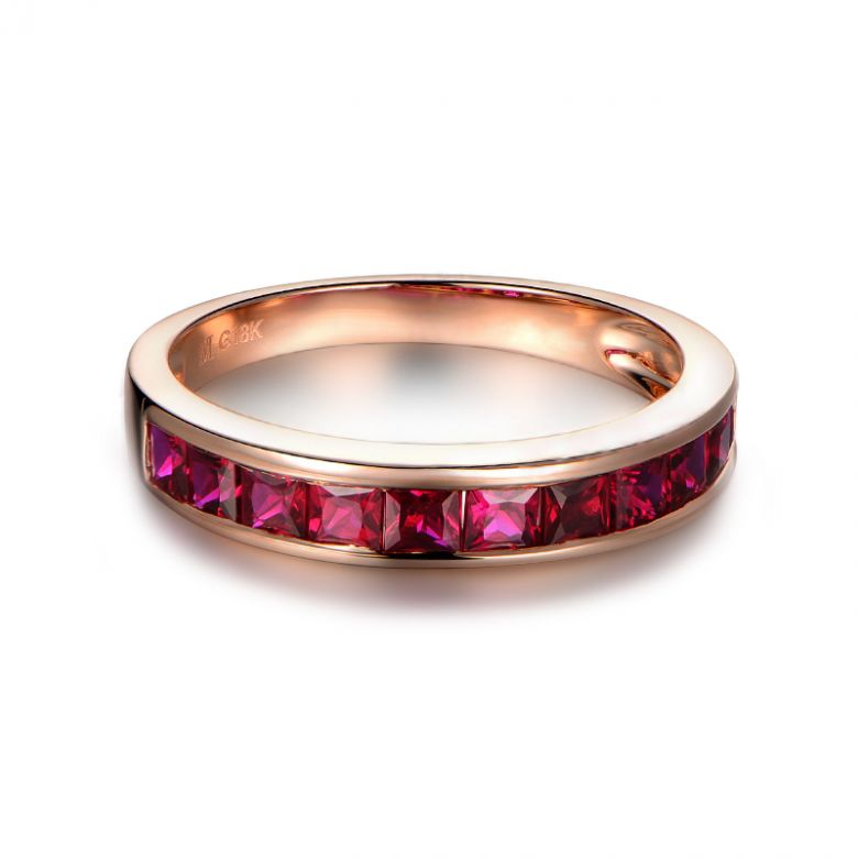 Alliance demi-tour Or rose - Rubis sertis rails 1.20 carats - 7