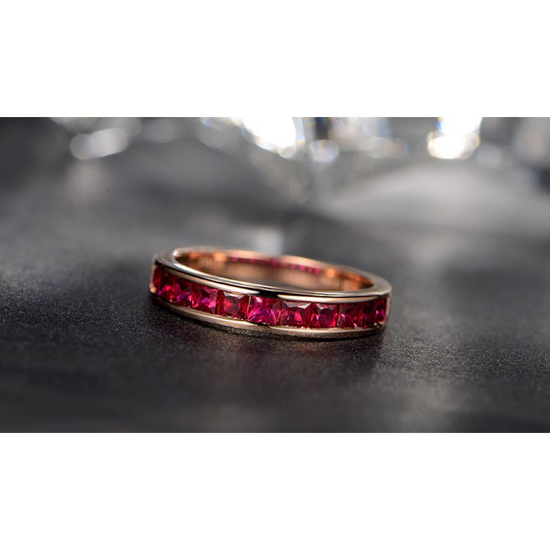 Alliance demi-tour Or rose - Rubis sertis rails 1.20 carats - 4