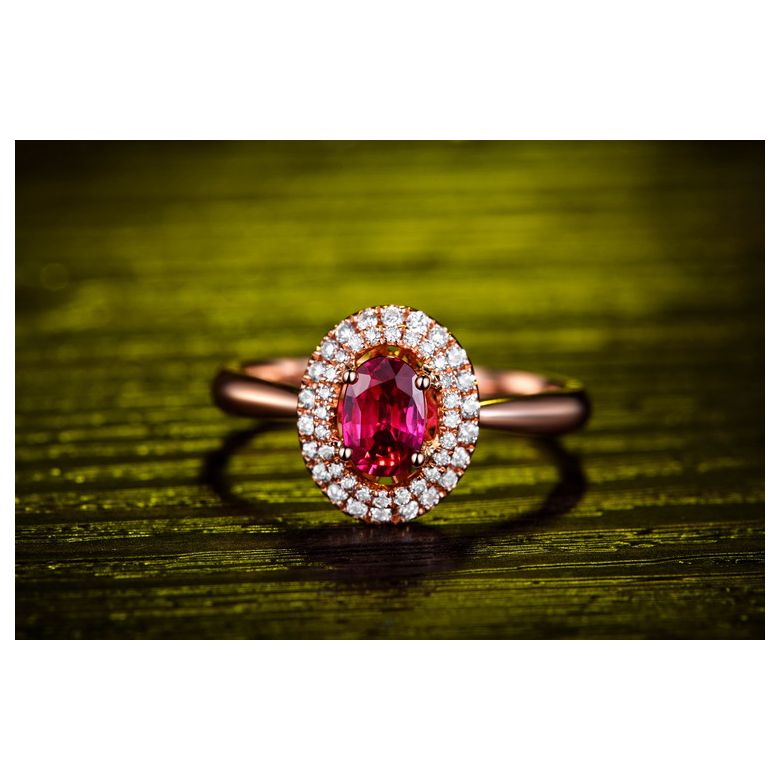 Bague de fiançailles rubis diamants et or rose - Forme ovale - 3
