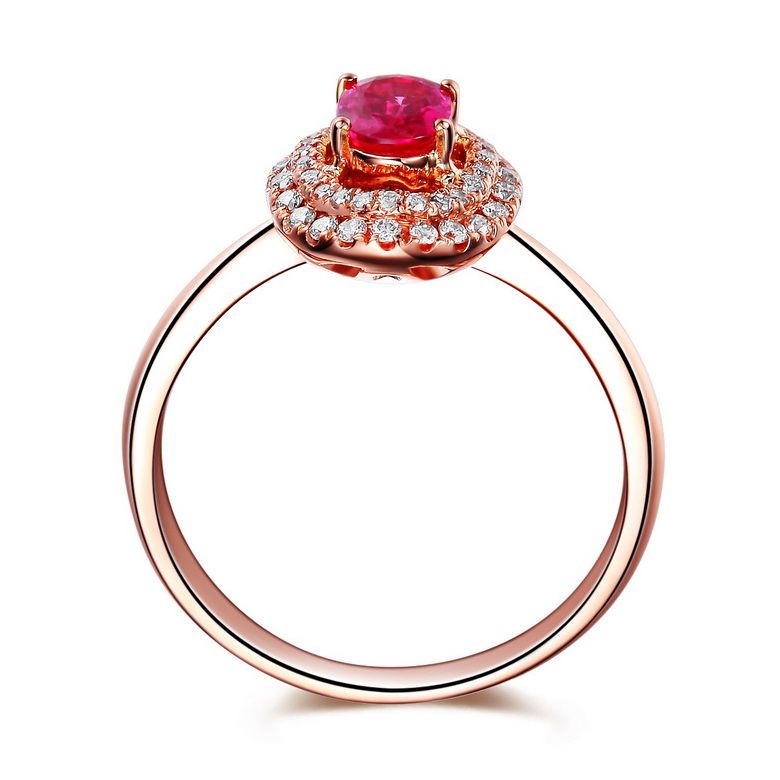 Bague de fiançailles rubis diamants et or rose - Forme ovale - 2