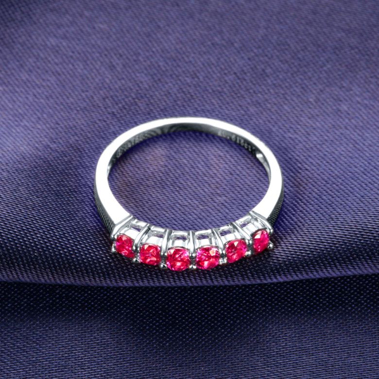 Bague rubis or blanc - Anneau pavé de 6 rubis - 3