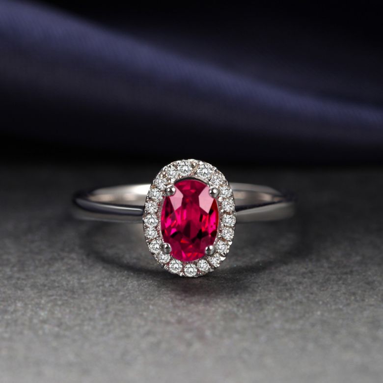 Bague rubis diamants et or blanc - Classique - Contraste éblouissant - 3